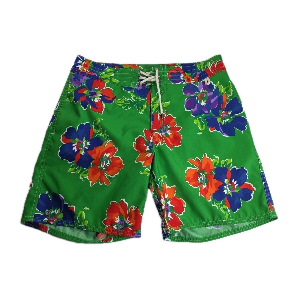 Polo Ralph Lauren Swim Trunks Mens 34 GREEN Floral Beach Mesh Lined Swim CARGO